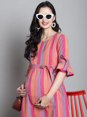 Moms Maternity Sustainable Cotton Pink Striped Maternity Maxi Dress