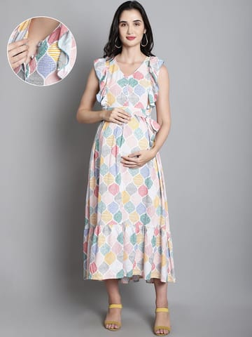 Moms Maternity Motifs Print Rayon Maxi Maternity Dress