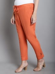 Moms Maternity Solid Orange Sustainable Cotton Ankel Length Maternity Trouser