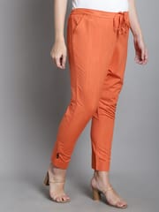 Moms Maternity Solid Orange Sustainable Cotton Ankel Length Maternity Trouser