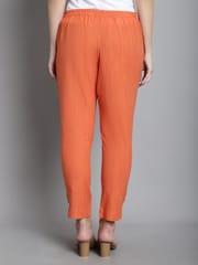 Moms Maternity Solid Orange Sustainable Cotton Ankel Length Maternity Trouser