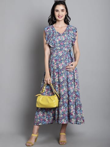 Moms Maternity Floral Print Rayon Maxi Maternity Dress