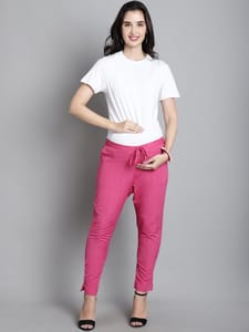 Moms Maternity Solid Pink Sustainable Cotton Ankel Length Maternity Trouser