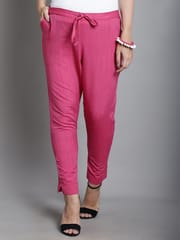 Moms Maternity Solid Pink Sustainable Cotton Ankel Length Maternity Trouser