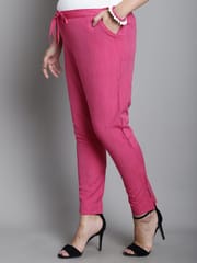 Moms Maternity Solid Pink Sustainable Cotton Ankel Length Maternity Trouser