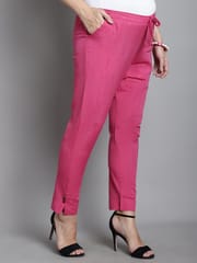 Moms Maternity Solid Pink Sustainable Cotton Ankel Length Maternity Trouser