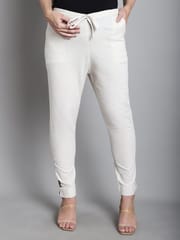 Moms Maternity Solid Off White Sustainable Cotton Ankel Length Maternity Trouser