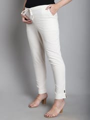 Moms Maternity Solid Off White Sustainable Cotton Ankel Length Maternity Trouser