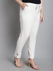 Moms Maternity Solid Off White Sustainable Cotton Ankel Length Maternity Trouser