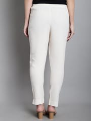 Moms Maternity Solid Off White Sustainable Cotton Ankel Length Maternity Trouser