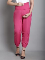 Moms Maternity Solid Pink Sustainable Cotton Ankel Length High Rise Maternity Trouser