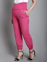 Moms Maternity Solid Pink Sustainable Cotton Ankel Length High Rise Maternity Trouser