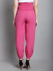 Moms Maternity Solid Pink Sustainable Cotton Ankel Length High Rise Maternity Trouser