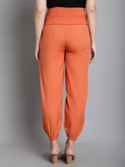 Moms Maternity Solid Orange Sustainable Cotton Ankel Length High Rise Maternity Trouser