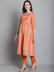 Moms Maternity Women's Cotton Sustainable Orange Kurta with Palazzo Maternity Sets