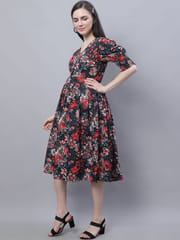 Moms Maternity Women's Maternity Crepe Floral Print Black Midi Dress