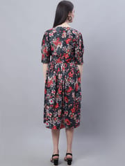 Moms Maternity Women's Maternity Crepe Floral Print Black Midi Dress