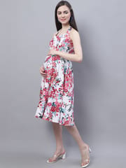 Moms Maternity Women's Maternity Crepe Floral Pink Print Multi Color Midi Dress