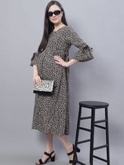 Moms Maternity Women's Maternity Crepe Leopard  Midi Dress