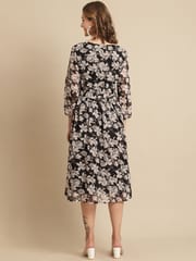 Moms Maternity Women's Maternity Georgette Floral Print Black Midi Dress