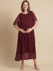 Moms Maternity Women's Maternity Georgette Solid Mauve Color Midi Empire Dress