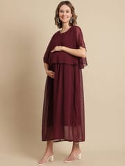 Moms Maternity Women's Maternity Georgette Solid Mauve Color Midi Empire Dress