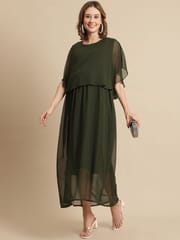 Moms Maternity Women's Maternity Georgette Solid Olive Color Midi Empire Dress