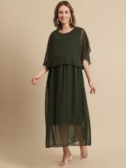 Moms Maternity Women's Maternity Georgette Solid Olive Color Midi Empire Dress