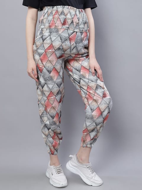 Moms Maternity Women's Maternity Crepe Geometric Print Off White Smoking Trouser