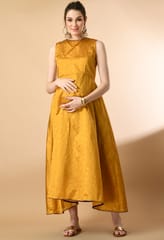 Mometernity Dot Silk Maternity & Nursing Maxi Dress with Jacket set of 2 Pcs - Golden