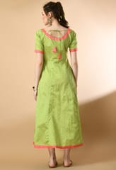 Mometernity Dot Silk Maternity & Nursing Maxi Dress set of 1 Pcs - Pishta Green