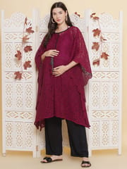 Mine4Nine Women's Wine color Lace Maternity & Nursing Kaftaan Set