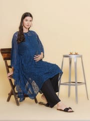 Mine4Nine Women's Blue color Lace Maternity & Nursing Kaftaan Set