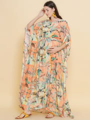 Mine4Nine Women's Peach color Printed Maternity & Nursing Kaftaan Dress