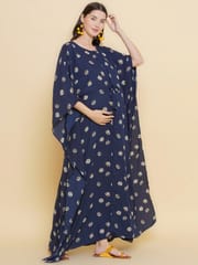 Mine4Nine Women's Navy Blue color Printed Maternity & Nursing Kaftaan Dress