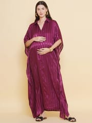 Mine4Nine Women's Wine color Long Maternity & Nursing Kaftaan Dress