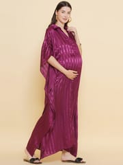 Mine4Nine Women's Wine color Long Maternity & Nursing Kaftaan Dress