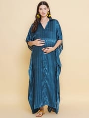 Mine4Nine Women's Teal Blue color Long Maternity & Nursing Kaftaan Dress