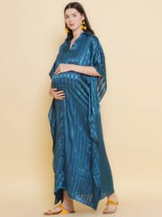 Mine4Nine Women's Teal Blue color Long Maternity & Nursing Kaftaan Dress