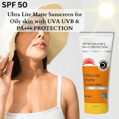 Dermistry Ultra Lite Matte Sunscreen for Oily Acne Prone Skin SPF 50 Anti-Pollution UVA UVB PA+++ Very High Broad Spectrum Water Based Aqua Gel Sun Blue Light Radiation Protection Moisturizer Hydrating Best Lotion Even Tone Non Tinted Greasy Finish Look Fragrance Free Water & Sweat Resistant Lightweight Body Lotion Dry Touch No White Cast All Skin Type-50ml