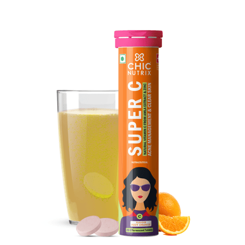 Super C - Natural Vitamin C for Skin Protection - 100mg Amla Extract & Zinc - Fizzy Orange Flavour (20 Tablets)