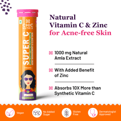 Super C - Natural Vitamin C for Skin Protection - 100mg Amla Extract & Zinc - Fizzy Orange Flavour (20 Tablets)