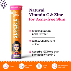 Super C - Natural Vitamin C for Skin Protection - 100mg Amla Extract & Zinc - Fizzy Orange Flavour (60 Tablets)