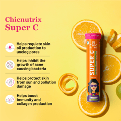 Super C - Natural Vitamin C for Skin Protection - 100mg Amla Extract & Zinc - Fizzy Orange Flavour (60 Tablets)