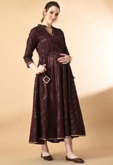 Mometernity Cotton Lurex Maternity & Nursing Maxi Dress set of 1 Pcs - Brown