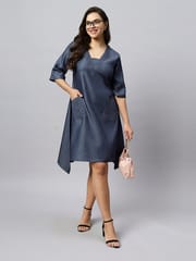 TUMMY - Asymatrical denim maternity dress with side pockets