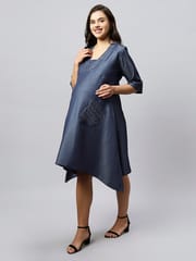 TUMMY - Asymatrical denim maternity dress with side pockets