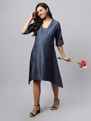 TUMMY - Asymatrical denim maternity dress with side pockets