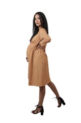 Tummy organic cotton - flared maternity dress Yellow