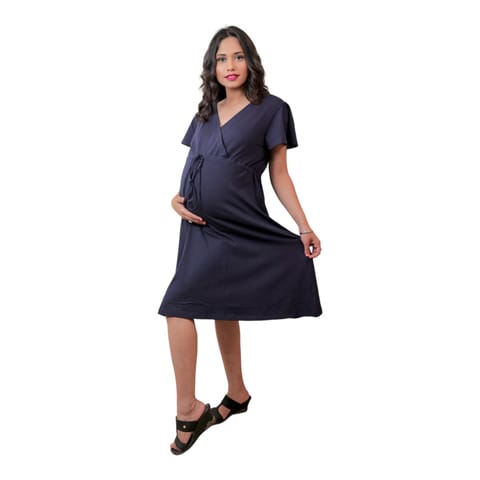 TUMMY-Organic cotton maternity dress with drawstring